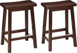 Amazon Basics Solid Wood Saddle-Seat Kitchen Counter-Height Stool – Set of 2, 24″ Counter Stool, Walnut Finish