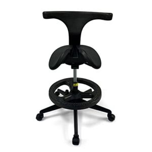 MIWOOYY Saddle Stool Massage Saddle Stool with Foot Rest ＆ Back Support, Spa Swivel Adjustable Rolling Facial Salon Chair with Wheels, Supports 200 Kg/ 440 Lbs