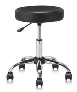 KLASIKA Round Rolling Stool Swivel with Wheels Adjustable Height Seat 19.7″D x 19.7″W x 22″H Multi-Purpose Heavy Duty Wide Seat Drafting Stool Chair for Office Salon Massage Spa Medical Tattoo Beauty