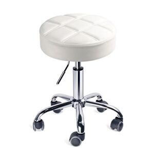 Leopard Round Rolling Stools, Adjustable Work Medical Stool with Wheels (A-White)