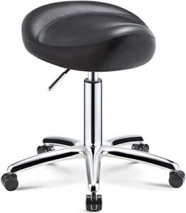 Rolling Swivel Stool Cosmetic Stool 360° Rotate Height Adjustable Salon Massage Spa Chair Hydraulic Rolling Faux Leather Saddle Stool for Massage Spa Salon Hair Beauty Manicure Tattoo Treatment Office