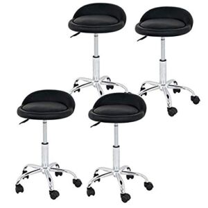 HomGarden Adjustable Hydraulic Rolling Swivel Stool for Massage Salon Office Facial Spa Medical Tattoo Chair Stool w/Backrest Cushion & Wheels,Set of 4
