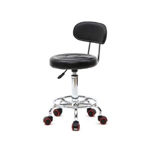 Round Shape Modern Adjustable Salon Stool Rolling Swivel Stool Chair with Back and Foot Rest Saddle Stool Chair for Drafting Work SPA Bar Beauty Massage Dental Clinic Home Office Use Black