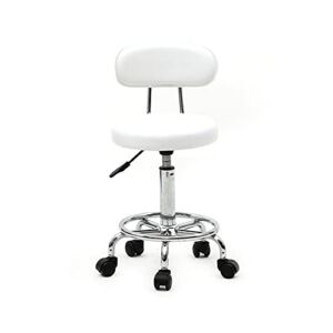 Henf Adjustable Rolling Stool Chair, Multi-Purpose Salon Massage Stool with Wheels and Small Back for Medical Salon Artist Tattoo Facial Manicure Dentist Clinic, White