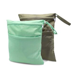 Wet Bag for Cloth Diapers – 2 Pack Diaper Bag Dry with Washable Waterproof Reusable Pouch, Zipper Pocket for Swimsuits, Pool, Beach, Dirty Clothes, Travel, Gym, Yoga Baby Stroller, Breast Pump Parts