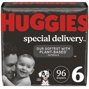 Hypoallergenic Baby Diapers Size 6 (35+ lbs), Huggies Special Delivery, Fragrance Free, Safe for Sensitive Skin, 96 Ct