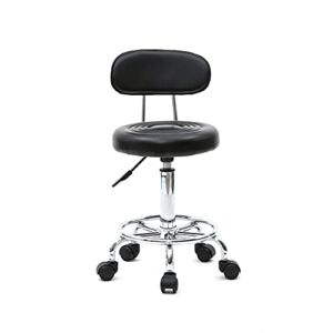 Adjustable Salon Stool Chair with Wheels and Back,Round Shape Rolling Saddle Step Bar Stool for for Massage Spa Office (Black)