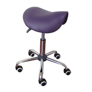 WGYDREAM Rolling Massage Chair Saddle Stool Leather Upholstery Portable Pedicure Salan Spa Tattoo Facial Beauty Massage Swivel Chair (Color : Purple)