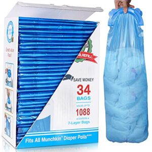 Diaper Pail Refill Bags, 1088 Counts, 34 Bags, Fully Compatible with Arm&Hammer Disposal System
