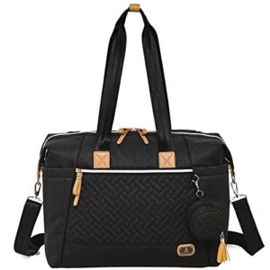 Dikaslon Diaper Bag Tote with Pacifier Case and Changing Pad, Large Travel Diaper Tote for Mom and Dad, Multifunction Baby Bag for Boys and Girls, Black