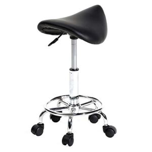 Saddle Stool Adjustable Swivel Salon Massage Spa Seat Tattoo Rolling Chair Black