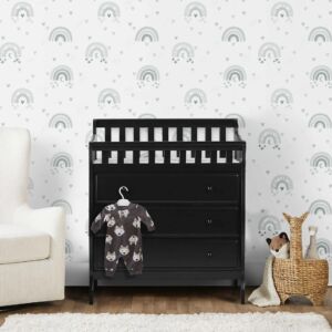 Dream On Me Marcus Changing Table And Dresser In Black, Features 3 Spacious Drawers, Non-Toxic Finishes, Comes With 1″ Changing Pad, Made Of Solid Wood