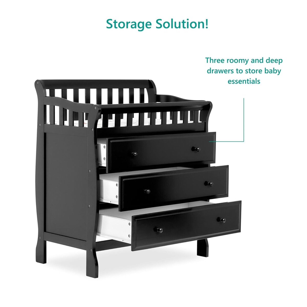 Dream On Me Marcus Changing Table And Dresser In Black, Features 3 Spacious Drawers, Non-Toxic Finishes, Comes With 1″ Changing Pad, Made Of Solid Wood | The Storepaperoomates Retail Market - Fast Affordable Shopping