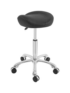 MWOSEN Saddle Stool Rolling Swivel Height Adjustable with Wheels. Ergonomic Saddle Chair Salon, Spa, Tattoo, Pedicure, Massage -Esthetician Chair(Black)