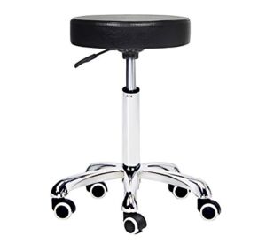 Grace & Grace Height Adjustable Rolling Swivel Stool Chair with Wheels and Round Seat Heavy Duty Metal Base for Salon,Massage, Factory, Shop (No Backrest with Casters-Classic Flat,Black)