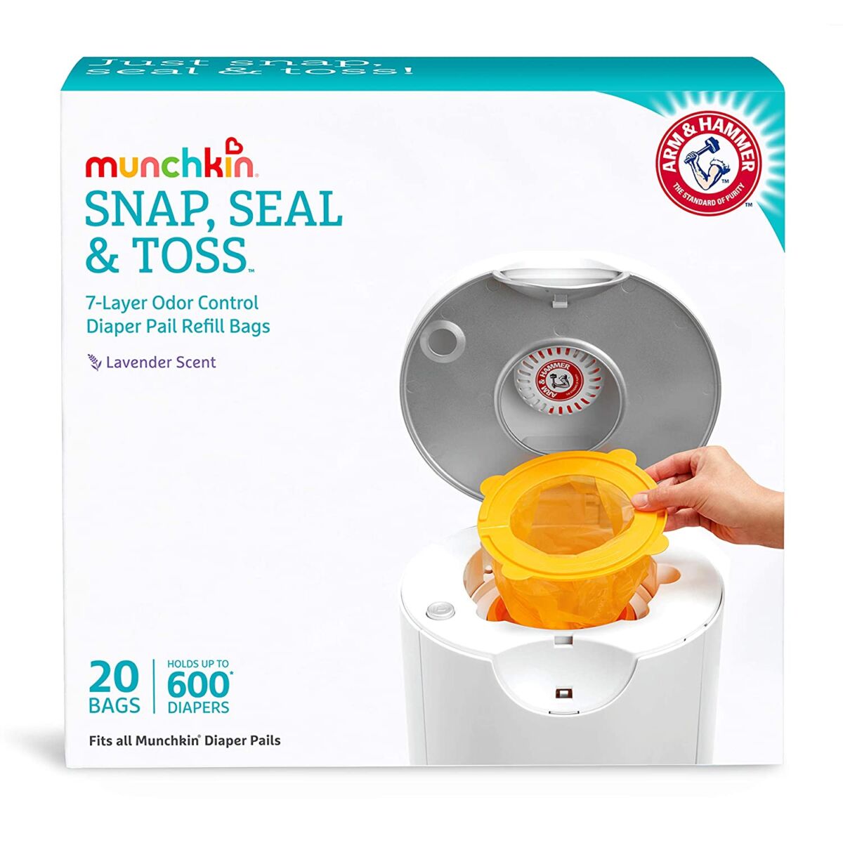 Munchkin Arm and Hammer Diaper Pail Snap, Seal and Toss Refill Bags, Holds 600 Diapers, White 20 Count | The Storepaperoomates Retail Market - Fast Affordable Shopping
