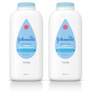 Johnson’s Baby Powder, Naturally Derived Cornstarch with Aloe & Vitamin E for Delicate Skin, Hypoallergenic and Free of Parabens, Phthalates, and Dyes for Gentle Baby Skin Care, 15 oz (Pack of 2)