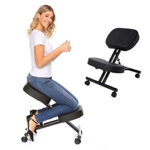 Ergonomic Kneeling Chair,Adjustable Stool for Home and Office,Posture Corrective Chair, Angled Kneeling Chair,with an Angled Seat Thick Comfortable Cushions (Black)