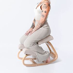 Sleekform Ergonomic Kneeling Chair – Home Office Rocking Desk Stool for Active Sitting – White Comfortable Cushions Wood