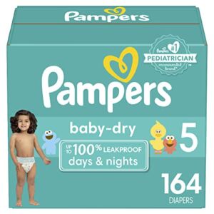 Diapers Size 5, 164 Count – Pampers Baby Dry Disposable Baby Diapers, Packaging & Prints May Vary