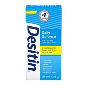 Desitin Daily Defense Baby Diaper Rash Cream with 13% Zinc Oxide Barrier Cream to Treat, Relieve & Prevent Diaper Rash, Hypoallergenic, Dye-, Phthalate- & Paraben-Free, Travel Size, 2 oz