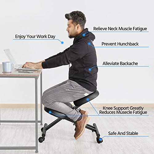 Topeakmart Home Office Ergonomic Kneeling Chair Adjustable Knee Stool Posture Corrective Angled Seat Black | The Storepaperoomates Retail Market - Fast Affordable Shopping