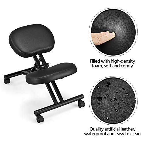 Topeakmart Home Office Ergonomic Kneeling Chair Adjustable Knee Stool Posture Corrective Angled Seat Black | The Storepaperoomates Retail Market - Fast Affordable Shopping