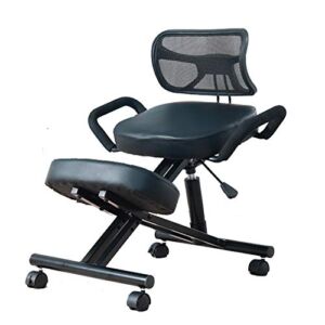Mobile Kneeling Posture Chair Ergonomic Kneeling Chair Office with Orthopedic Back Pain Seat Adjustable Stool Thick Comfortable Cushions PU Black