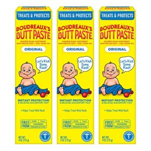 Boudreaux’s Butt Paste Original Diaper Rash Cream, Ointment for Baby, 4 oz Tube, 3 Pack