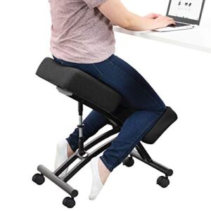 VIVO Kneeling Chair with Wheels, Adjustable Ergonomic Stool for Home and Office, Mobile Angled Posture Seat, Steel Frame & Black Cushions, CHAIR-K05B