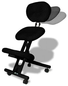 CINIUS Professional Ergonomic Wooden Height-Adjustable Kneeling Chair with Backrest Support and Non-deformable Cushions. Black