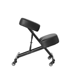 Sleekform Atlanta Ergonomic Kneeling Chair – Home Office Desk Stool for Back Posture Support, Comfortable Cushions, Angled Seat, Wheels, Rolling, Black