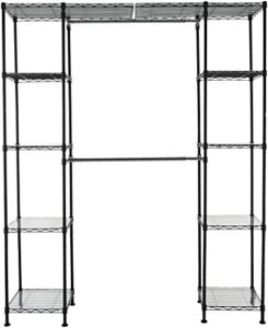 Amazon Basics Expandable Metal Hanging Storage Organizer Rack Wardrobe with Shelves, 14″-63″ x 58″-72″, Black