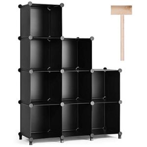 Puroma Cube Storage Organizer 9-Cube Closet Storage Shelves with Wooden Mallet DIY Closet Cabinet Bookshelf Plastic Square Organizer Shelving for Home, Office, Bedroom – Black
