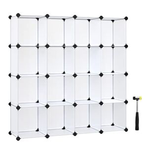 SONGMICS Cube Storage Organizer, 16 Cube Closet Organizers and Storage, Clothes Storage Organizer for Wardrobe, Closet, Modular Bookcase, with Rubber Mallet, 48.4 x 12.2 x 48.4 Inches, White ULPC44L