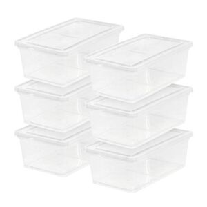 IRIS USA 6.7 Qt. Plastic Storage Container Bin with Latching Lid, Stackable Nestable Shoe Box Tote Shoebox Closet Organization School Art Supplies – Clear, 6 Pack