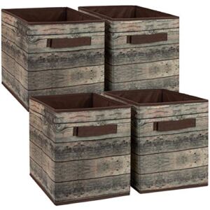 Sorbus Foldable Storage Cube Basket Bin, Rustic Wood Grain Print, 4-Pack (Rustic Bin – Brown)