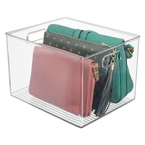 mDesign Plastic Storage Organizer Container Bin, Closet Organization for Hallway, Bedroom, Linen, Coat, and Entryway – Holds Clothing, Blankets, and Accessories, Ligne Collection, Clear