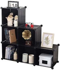 YCOCO Cube Storage Organizer 6-Cube Closet Storage Shelves with Wooden Mallet,Closet Cabinet Bookshelf,Plastic Square Cube Storage for Home,Office, Kids Room,Black