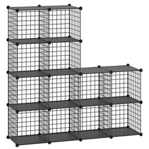 HUBSON Wire Cube Storage Organizer, 12-Cube Metal Grids Storage Shelf, Closet Cabinet, DIY Plastic Cube Bookcase Modular Closet Cabinet for Bedroom, Living Room, Office, Black