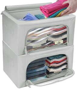 Sorbus Storage Bags with Metal Oxford Frame, Stackable & Foldable Clothes Organizer Bins – Fabric Storage Containers with Large Clear Window & Carry Handles, Organization for Bedroom, Closet, Bedding, Linens, sheet, Pillow, Blanket, Clothes, Books, and to