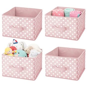 mDesign Soft Fabric Closet Storage Organizer Holder Box Bin – Attached Handle, Open Top, for Child/Kids Bedroom, Nursery, Toy Room – Fun Polka Dot Print – Medium, 4 Pack – Pink with White Dots | The Storepaperoomates Retail Market - Fast Affordable Shopping