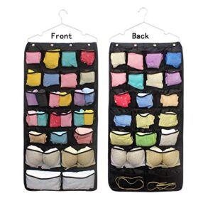 SPIKG Dual-Sided Hanging Closet Organizer for Underwear, Stocking,Bra and Sock,Mesh Pockets with Metal Hanger (42 Pockets Black)