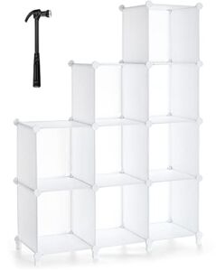 Kootek Cube Storage Organizer 9-Cube Modular Bookshelf DIY Plastic Clothes Shelves Closet Organizer Bins Square Storage Box with Hammer for Living Room Bedroom Office, White