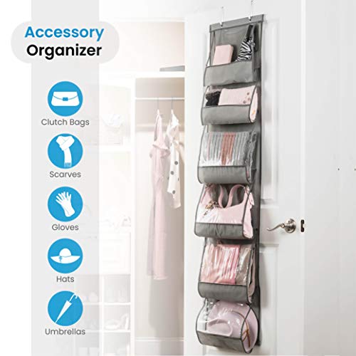 Over The Door Purse Organizer & Storage Handbag Organizer with 6 Easy Access Deep Pockets – Durable Metal Hooks, Handbag Organizer with Clear Pockets – Ideal for Scarf, Umbrella/Accessories Etc | The Storepaperoomates Retail Market - Fast Affordable Shopping