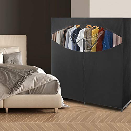 Whitmor Portable Wardrobe Clothes Storage Organizer Closet with Hanging Rack – Extra Wide -Black Color – No-tool Assembly – Extra Strong and Durable – 60″L x 19.5″W x 64″ | The Storepaperoomates Retail Market - Fast Affordable Shopping