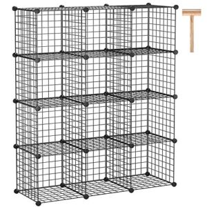C&AHOME Wire Cube Storage, 12-Cube Organizer Metal, Wire C Grids Storage, Storage Bins Shelving, Modular Bookshelf Shelf, Closet Cabinet Ideal for Bedroom, Office 36.6”L x 12.4”W x 48.4”H Black