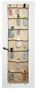 Over the Door Organizer – 42 Pockets – The beige fabric with brown trim is an attractive over door storage addition to any room. Three over the door hooks are included so there’s no assembly required