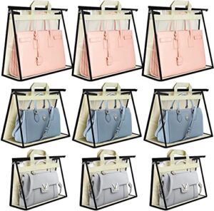 FADOTY 9 Packs Dust Bags for Handbag Storage Organizer Clear Purse Organizer for Closet Purse Storage Hanging Closet Organizer with Zipper Handles, Beige