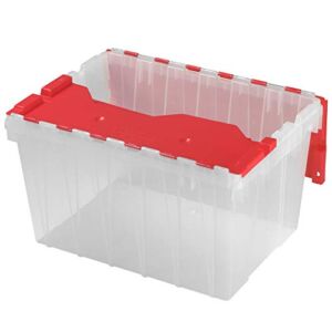 Akro-Mils 6648612-Gallon Plastic Stackable Storage Keepbox Tote Container with Attached Hinged Lid, 21-1/2-Inch x 15-Inch x 12-1/2-Inch, Clear/Red
